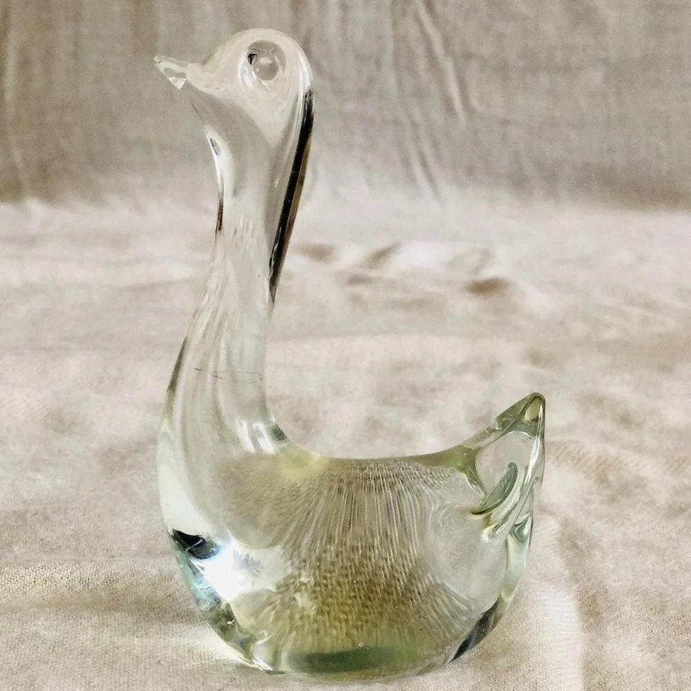 Vintage Crystal Swan Figurine 4.2 Clear Glass Swan Statue Collectible Home Decor
